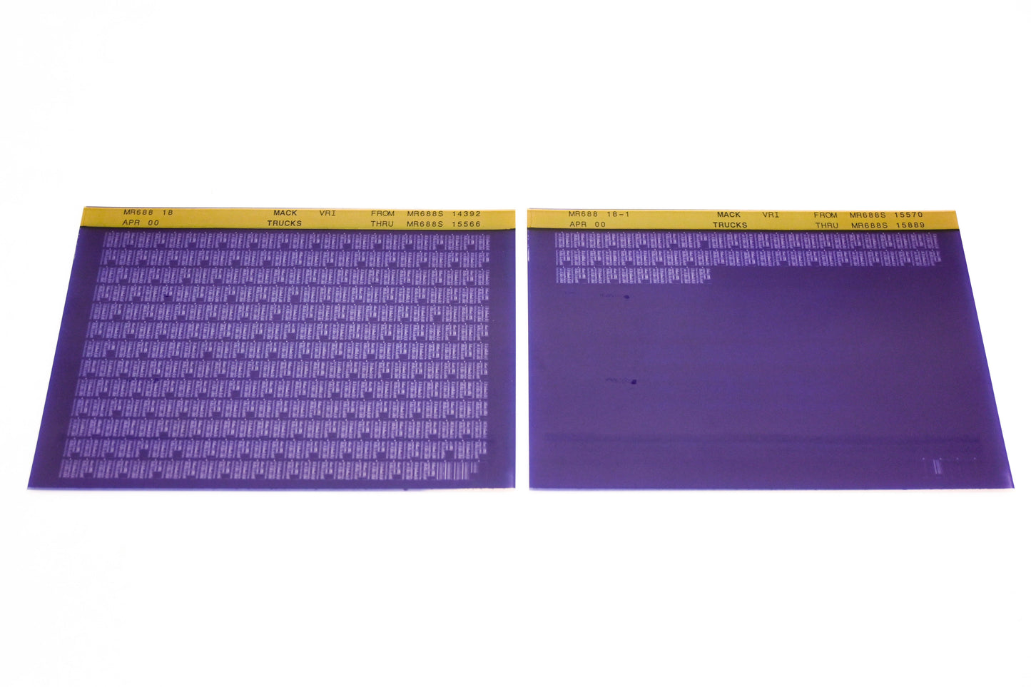 Mack MR688 18, MR688 18-1 MR688S14392 - MR688S15889 VRI Microfiche Lot of 2 NOS