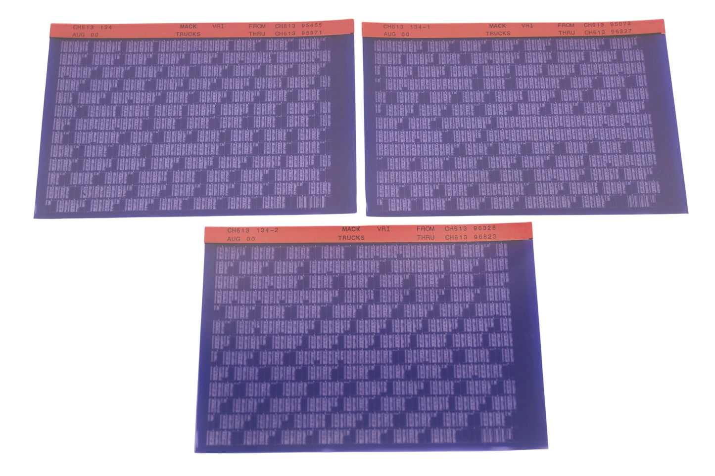 Mack CH613 134, CH613 134-1, CH613 134-2 CH61395455 - CH61396823 VRI Microfiche Lot of 3 NOS