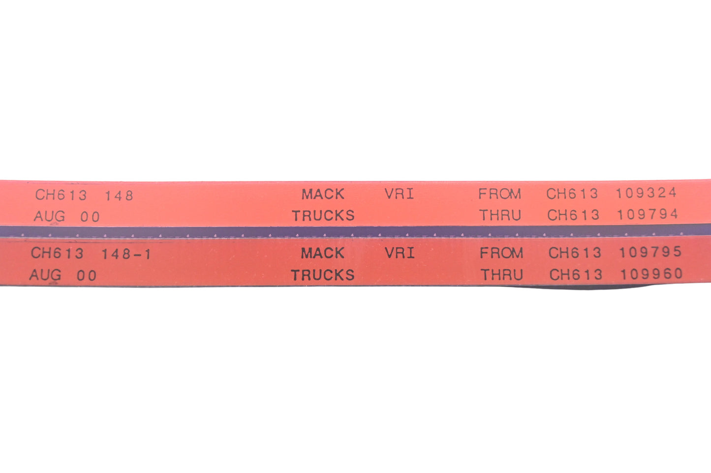 Mack CH613 148, CH613 148-1 CH613109324 - CH613109960 VRI Microfiche Lot of 2 NOS