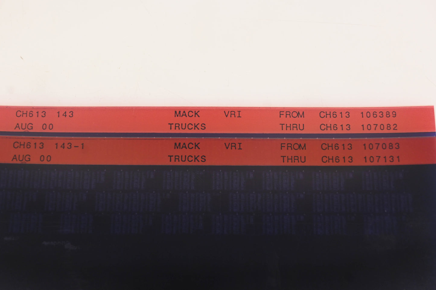 Mack CH613 143, CH613 143-1 CH613106389 - CH613107131 VRI Microfiche Lot of 2 NOS