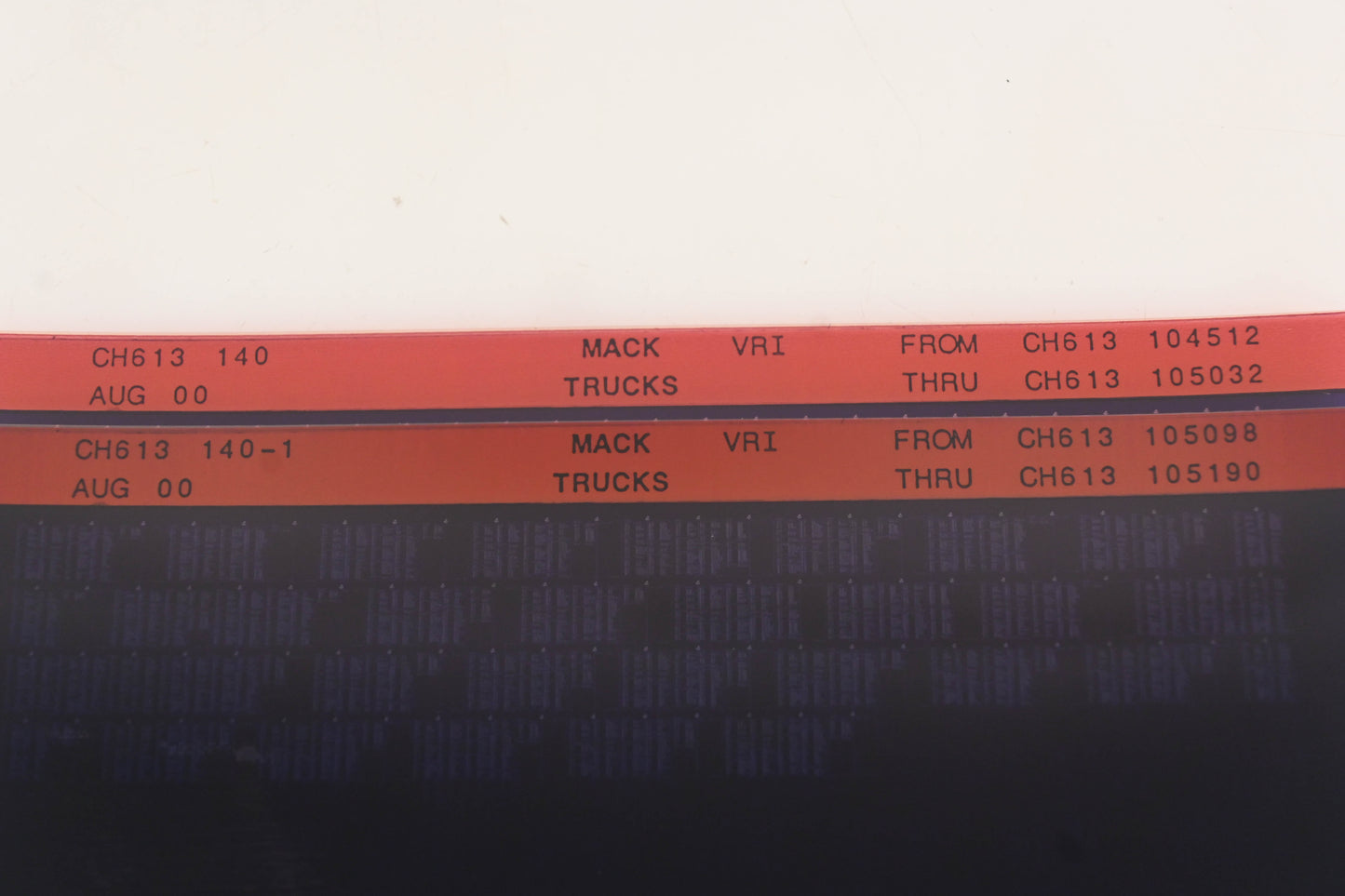 Mack CH613 140, CH613 140-1 CH613104512 - CH613105190 VRI Microfiche Lot of 2 NOS