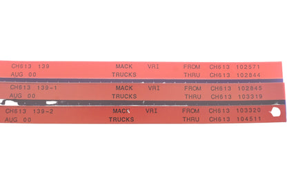 Mack CH613 139, CH613 139-1, CH613 139-2 CH613102571 - CH613104511 VRI Microfiche Lot of 3 NOS