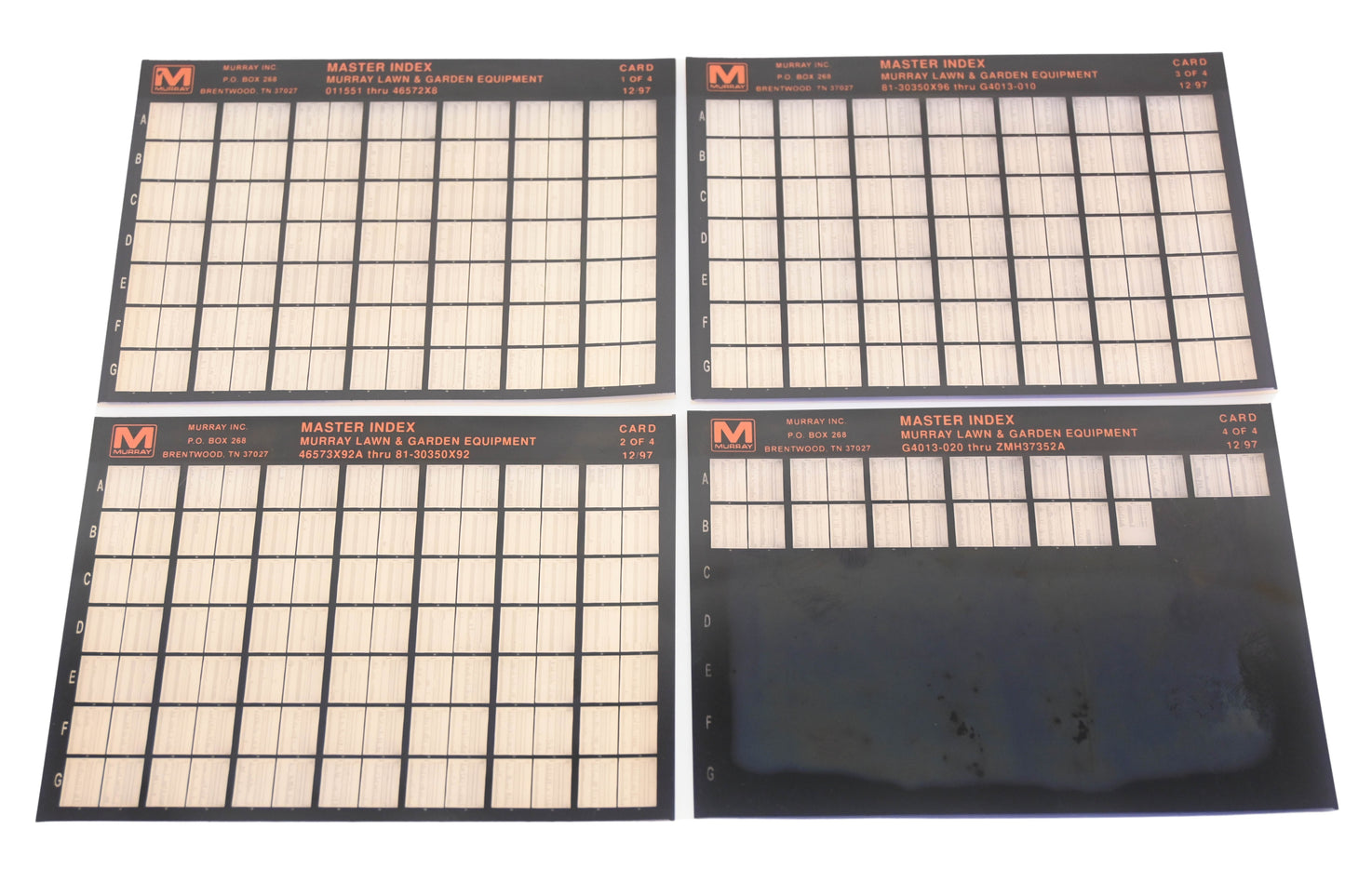 Murray AN002-96 Master Index Lawn & Garden Equipment Rev:10/97 Microfiche Lot