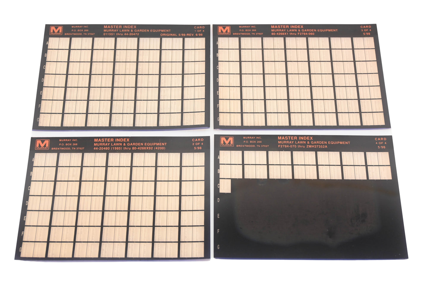 Murray AN002-97 Master Index Lawn & Garden Equipment Rev:6/98 Microfiche Lot