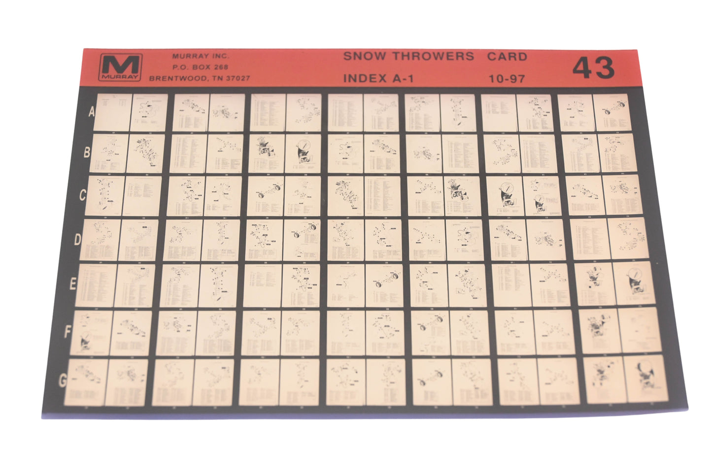 Murray 43 Snow Throwers Index A-1 Rev:10/97 Microfiche
