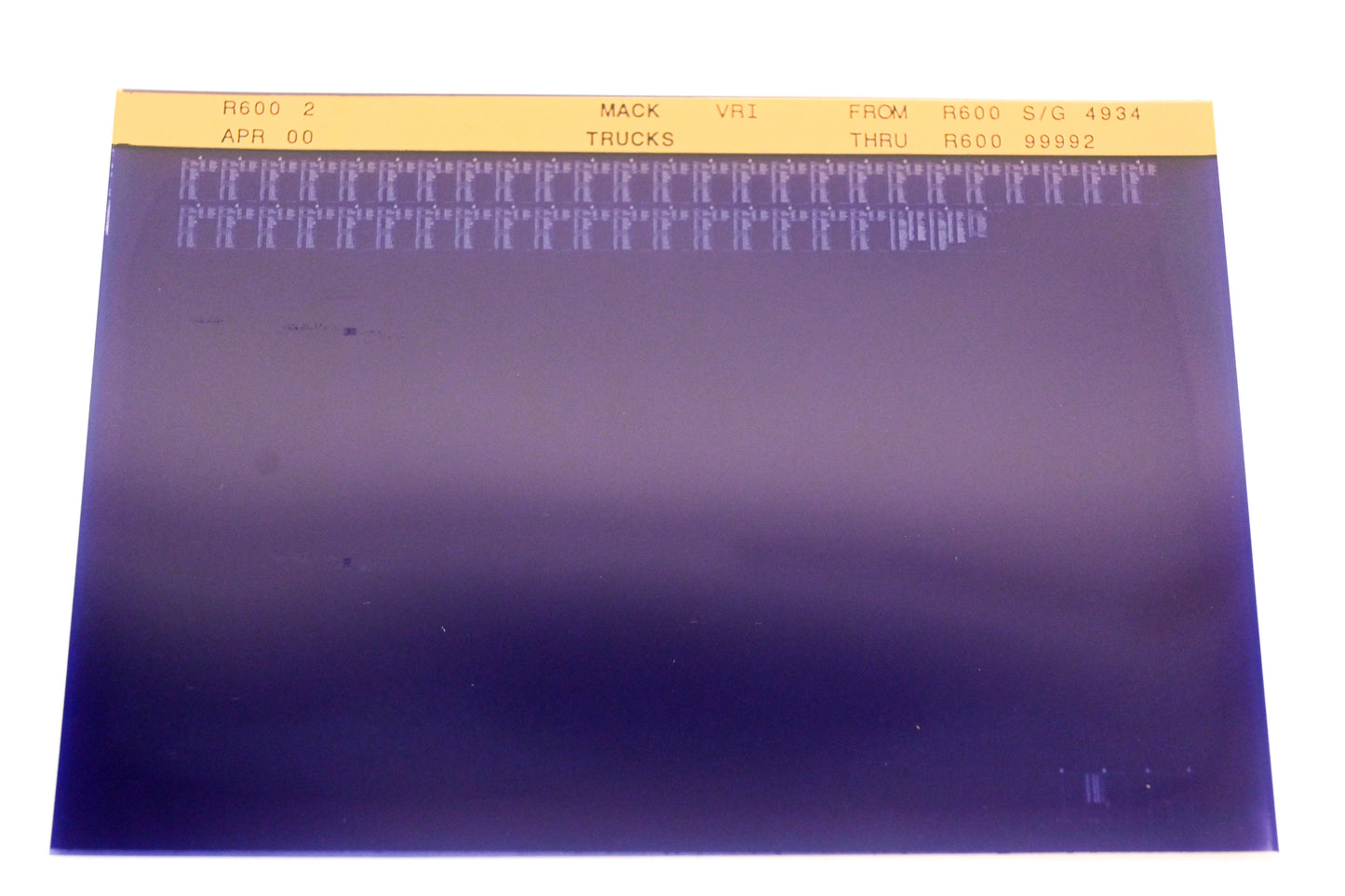 Mack R600 2 MR600 S/G 4934 - MR60099992 VRI Microfiche NOS