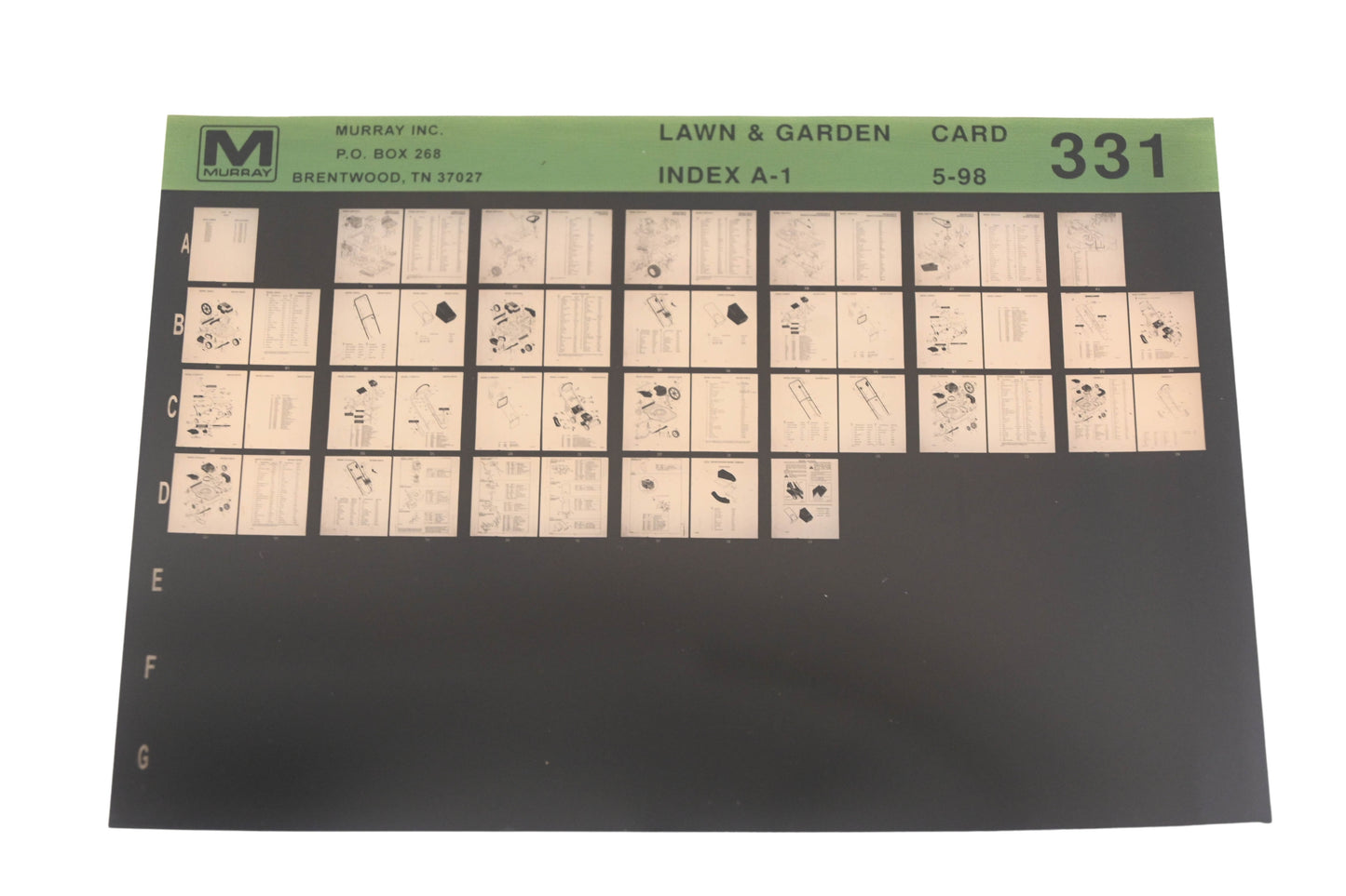 Murray 331 Lawn & Garden Index A-1 Rev:5/98 Microfiche
