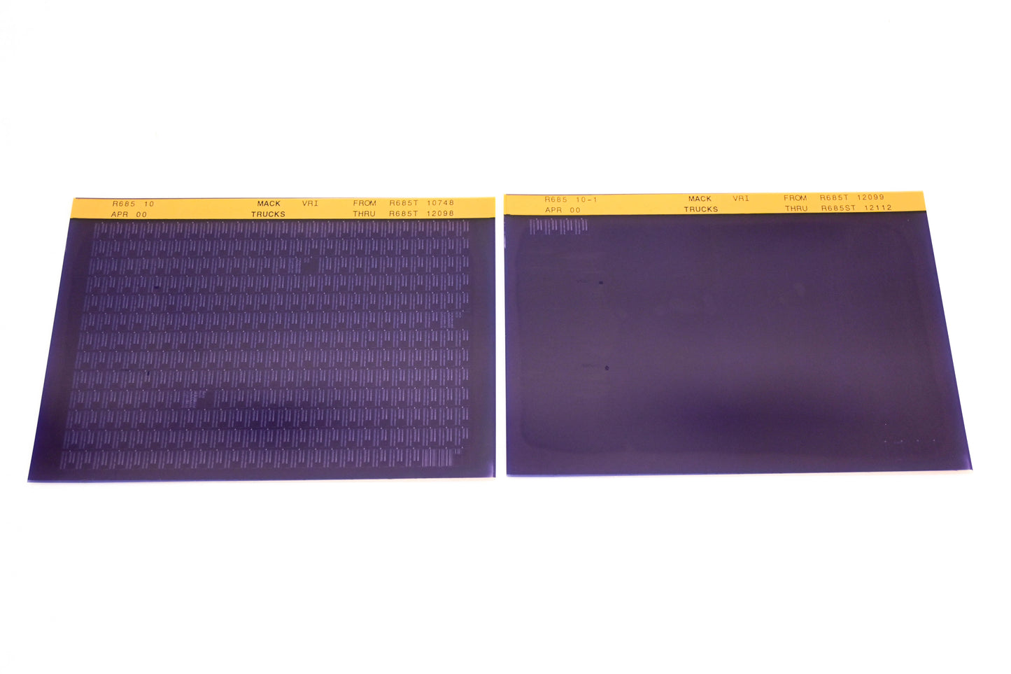 Mack R685 10, R685 10-1 R685T10748 - R685ST12112 VRI Microfiche Lot of 2 NOS