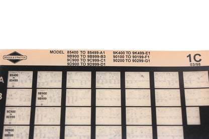 OEM Briggs & Stratton 1C Model Info Rev:3/98 Microfiche