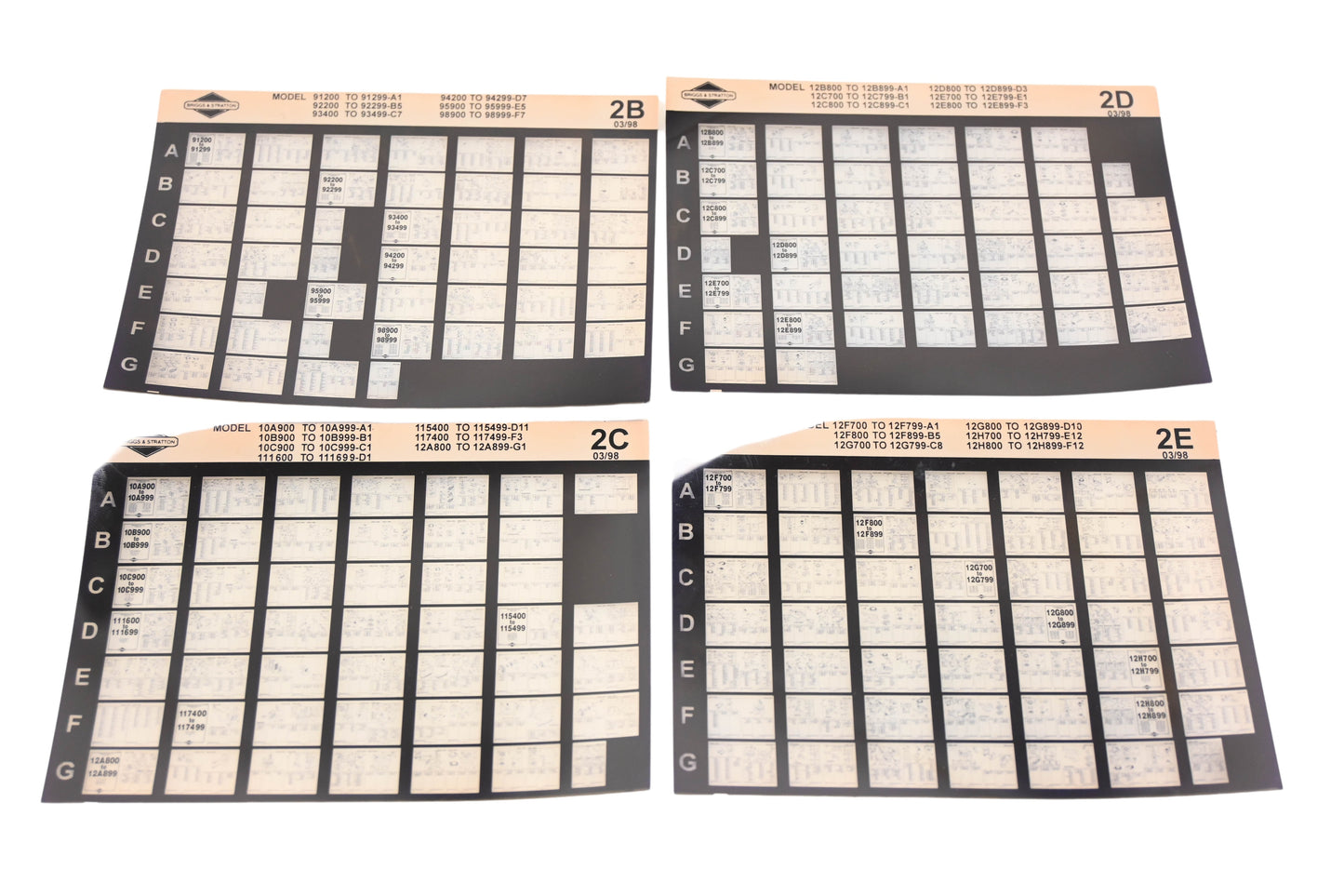OEM Briggs & Stratton 2B, 2C, 2E Model Info Rev:3/98 Microfiche Lot