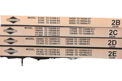 OEM Briggs & Stratton 2B, 2C, 2E Model Info Rev:3/98 Microfiche Lot