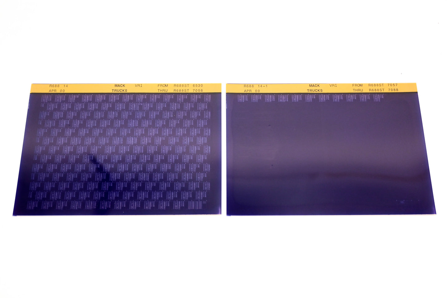 Mack R688 14, R688 14-1 R688ST6530 - R688ST7088 VRI Microfiche Lot of 2 NOS