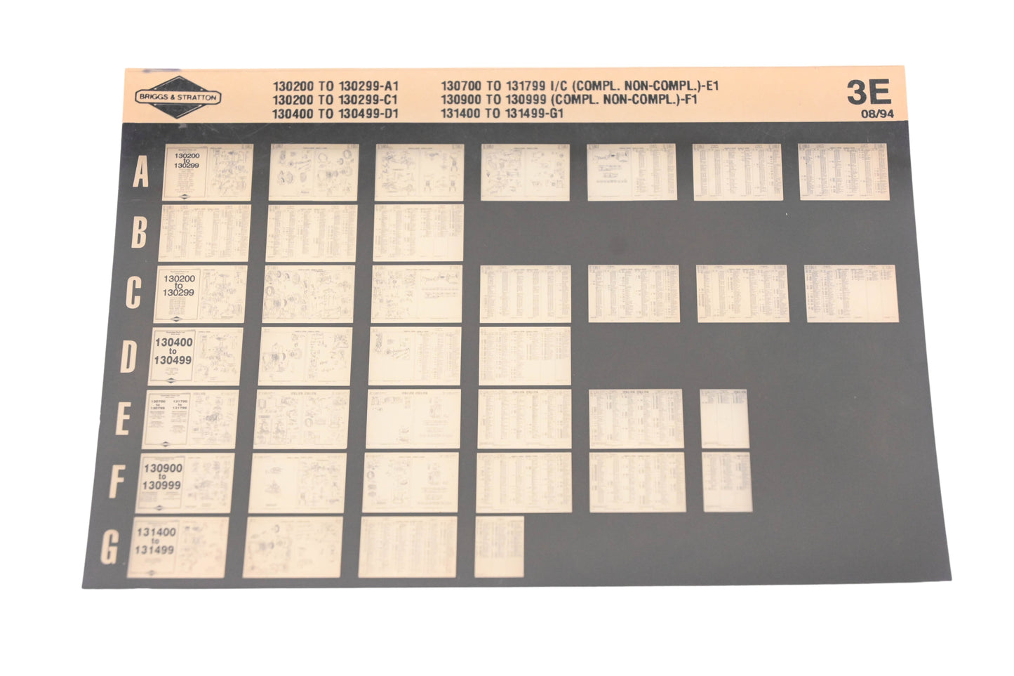 OEM Briggs & Stratton 3E Model Info Rev:8/94 Microfiche