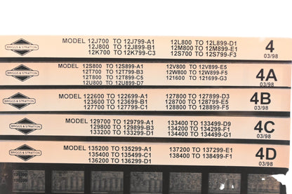 OEM Briggs & Stratton 4, 4A, 4D Model Info Rev:3/98 Microfiche Lot