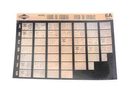 OEM Briggs & Stratton 6A Model Info Rev:9/91 Microfiche