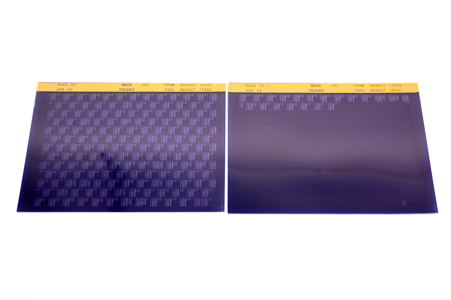Mack R688 35, R688 35-1 R688ST17447 - R688ST18031 VRI Microfiche Lot of 2 NOS