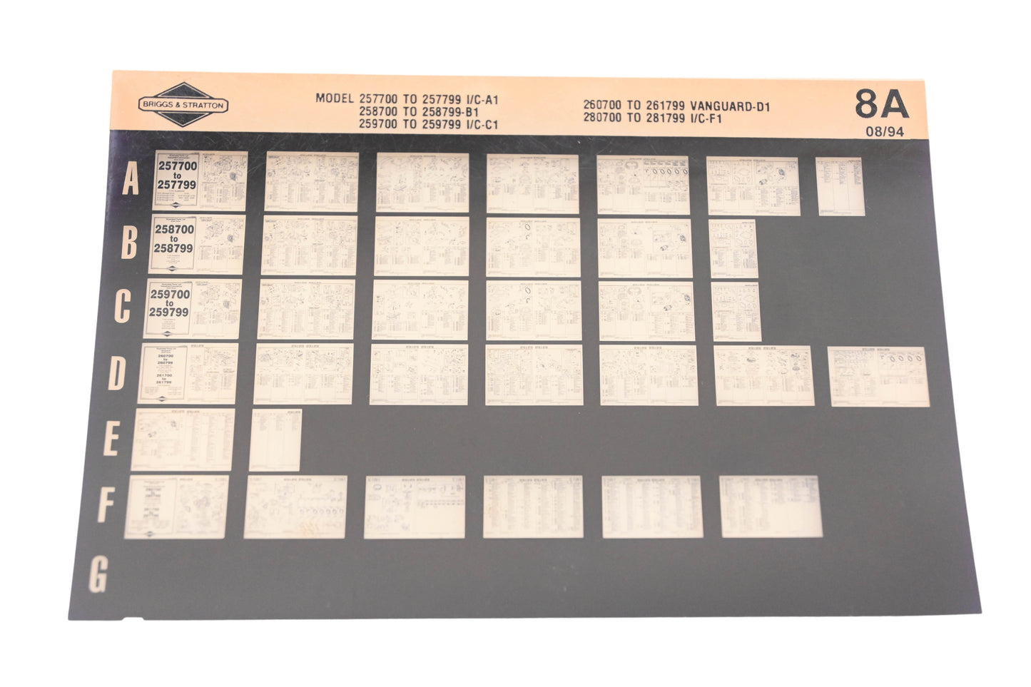 OEM Briggs & Stratton 8A Model Info Rev:8/94 Microfiche