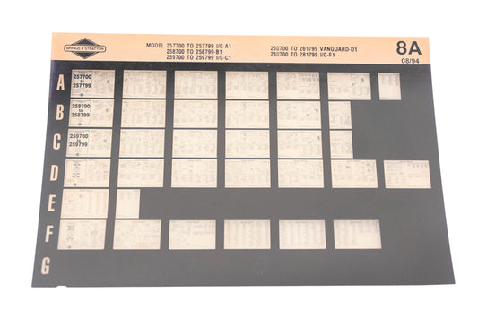 OEM Briggs & Stratton 8A Model Info Rev:8/94 Microfiche