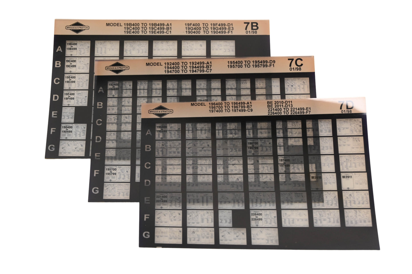 OEM Briggs & Stratton 7B, 7C, 7D Model Info Rev:1/98 Microfiche Lot