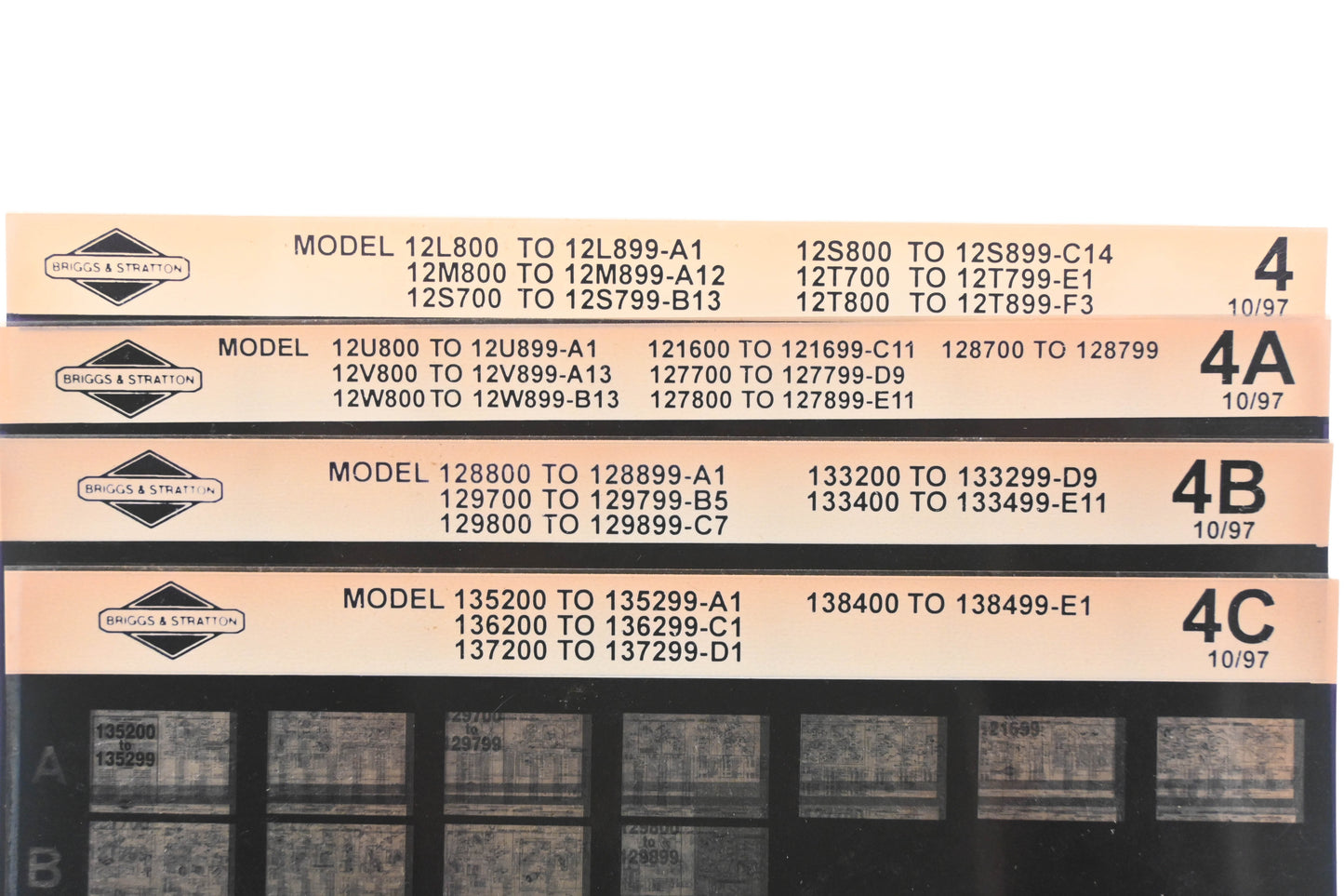 OEM Briggs & Stratton 4, 4A, 4C Model Info Rev:10/97 Microfiche Lot