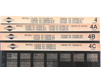 OEM Briggs & Stratton 4, 4A, 4C Model Info Rev:10/97 Microfiche Lot