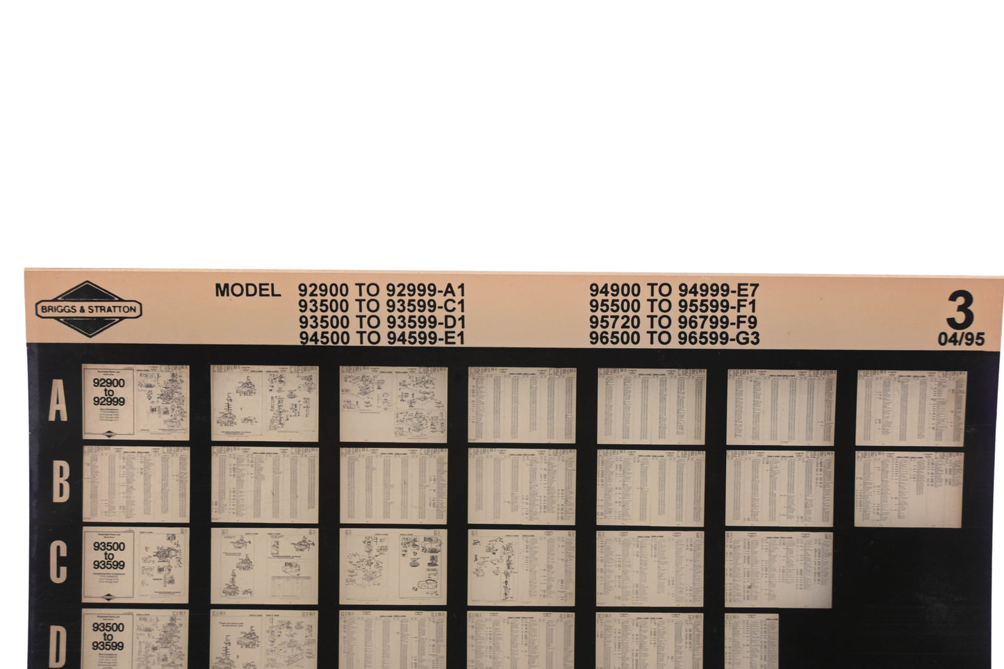 OEM Briggs & Stratton 3 Model Info Rev:4/95 Microfiche