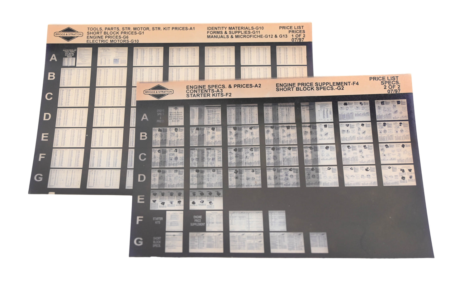 OEM Briggs & Stratton AN002-157 Engine Specs & Price List Rev:7/97 Microfiche Lot