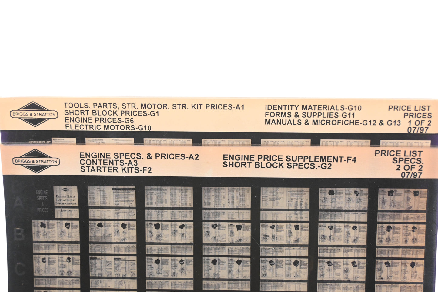 OEM Briggs & Stratton AN002-157 Engine Specs & Price List Rev:7/97 Microfiche Lot