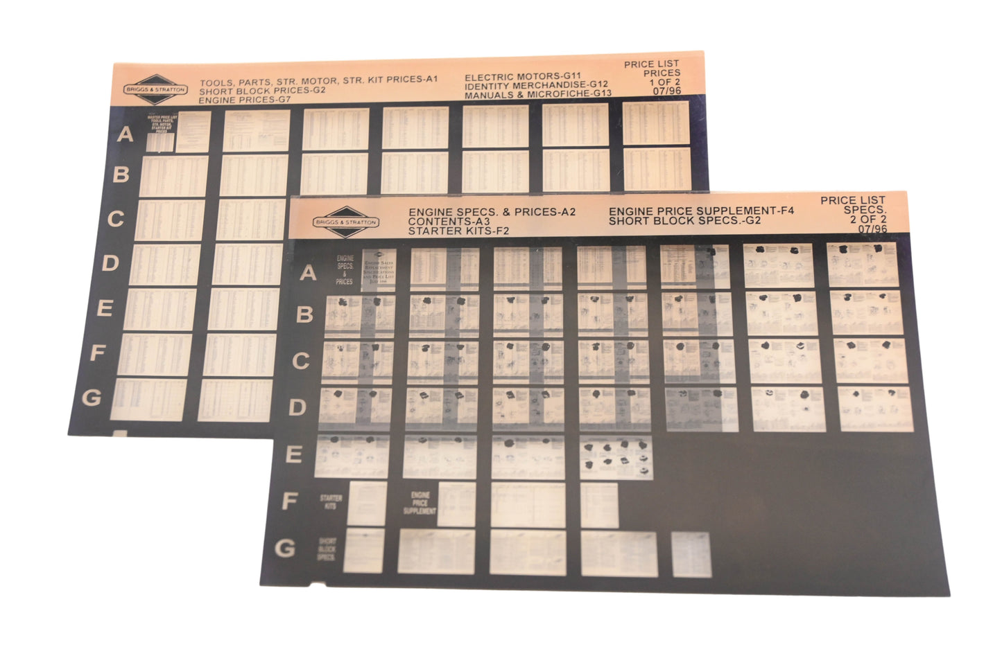 OEM Briggs & Stratton AN002-158 Engine Specs & Price List Rev:7/96 Microfiche Lot
