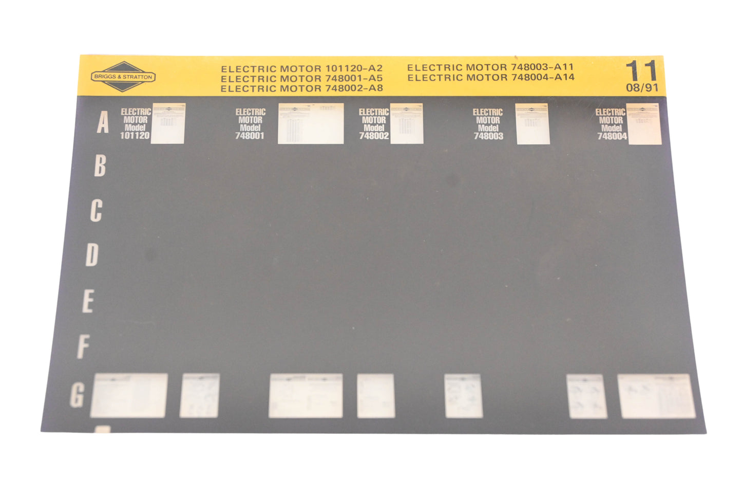 OEM Briggs & Stratton 11 Electric Motor Info Rev:8/91 Microfiche