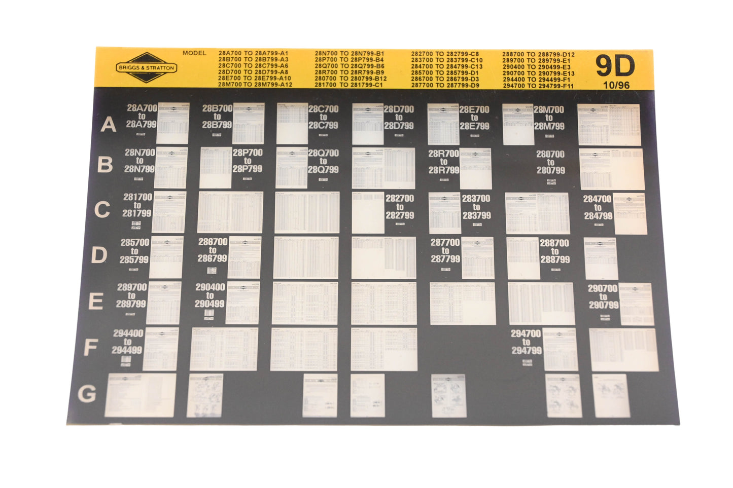 OEM Briggs & Stratton 9D Model Info Rev:10/96 Microfiche