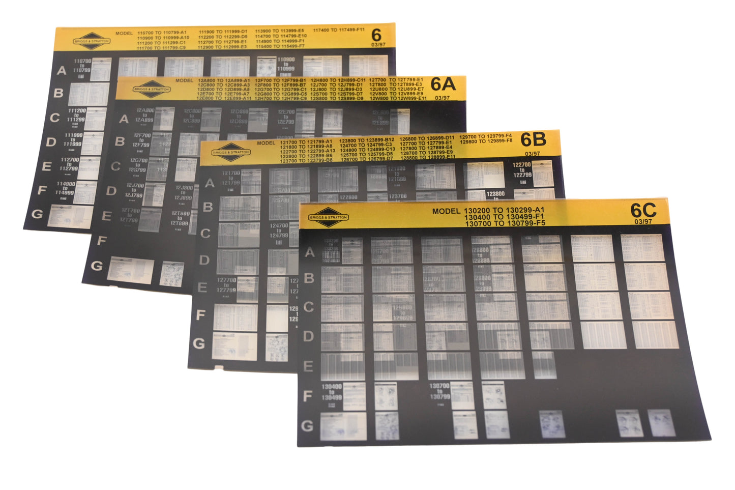 OEM Briggs & Stratton 6, 6A, 6C Model Info Rev:3/97 Microfiche Lot