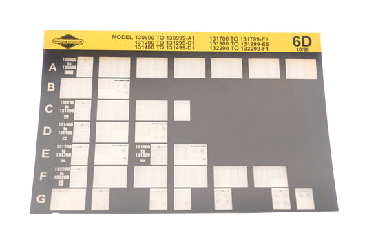 OEM Briggs & Stratton 6D Model Info Rev:10/96 Microfiche