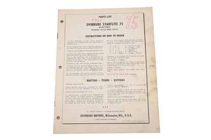 Evinrude 2672 1961 Starflite 75 Electric 50524/50225 Parts List Catalog