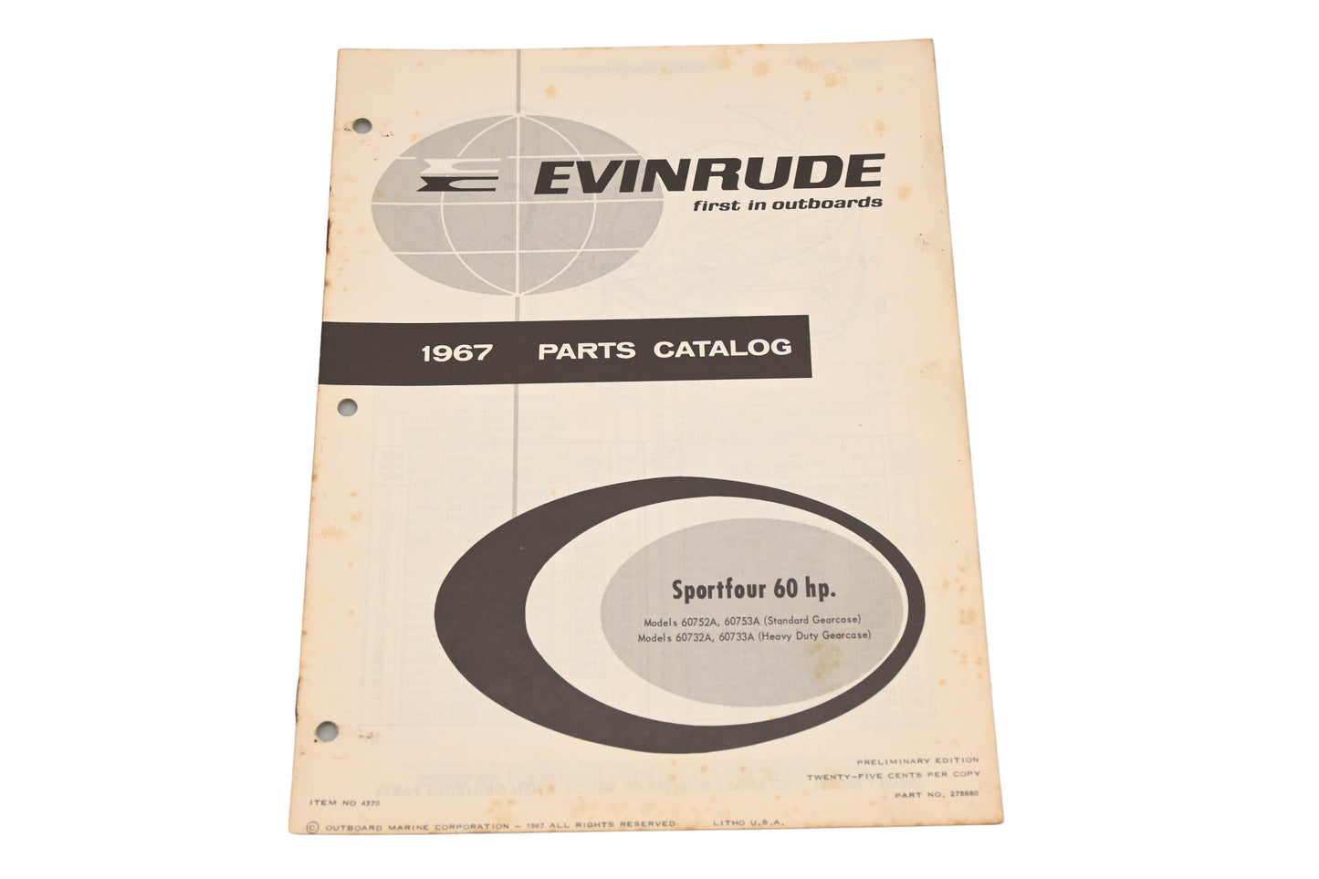Evinrude 278880 1967 Sportfour 60hp 60752A,60753A/60732A/60733A Parts Catalog