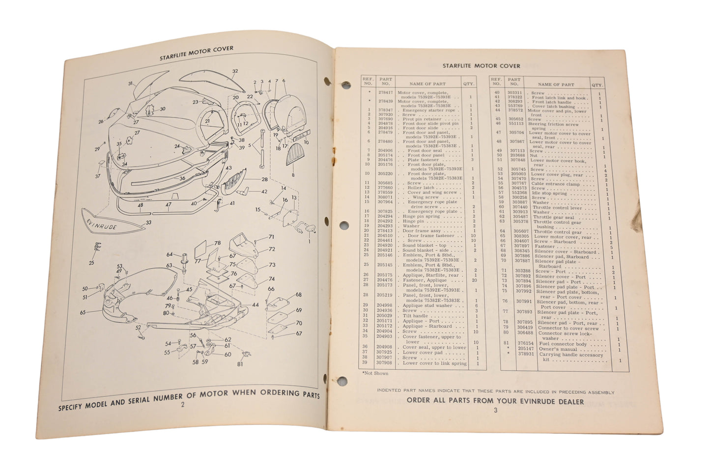 Evinrude 278451 1963 Starflite 75hp 75382E/75383E/75392E/75393E Parts Catalog