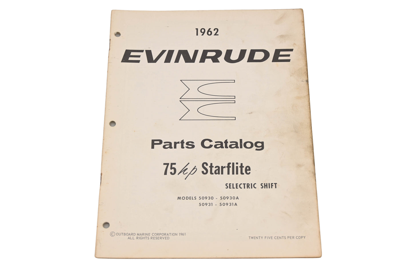 Evinrude 278385 1962 Starflite 75hp Electric Shift 50930/50931-A Parts Catalog
