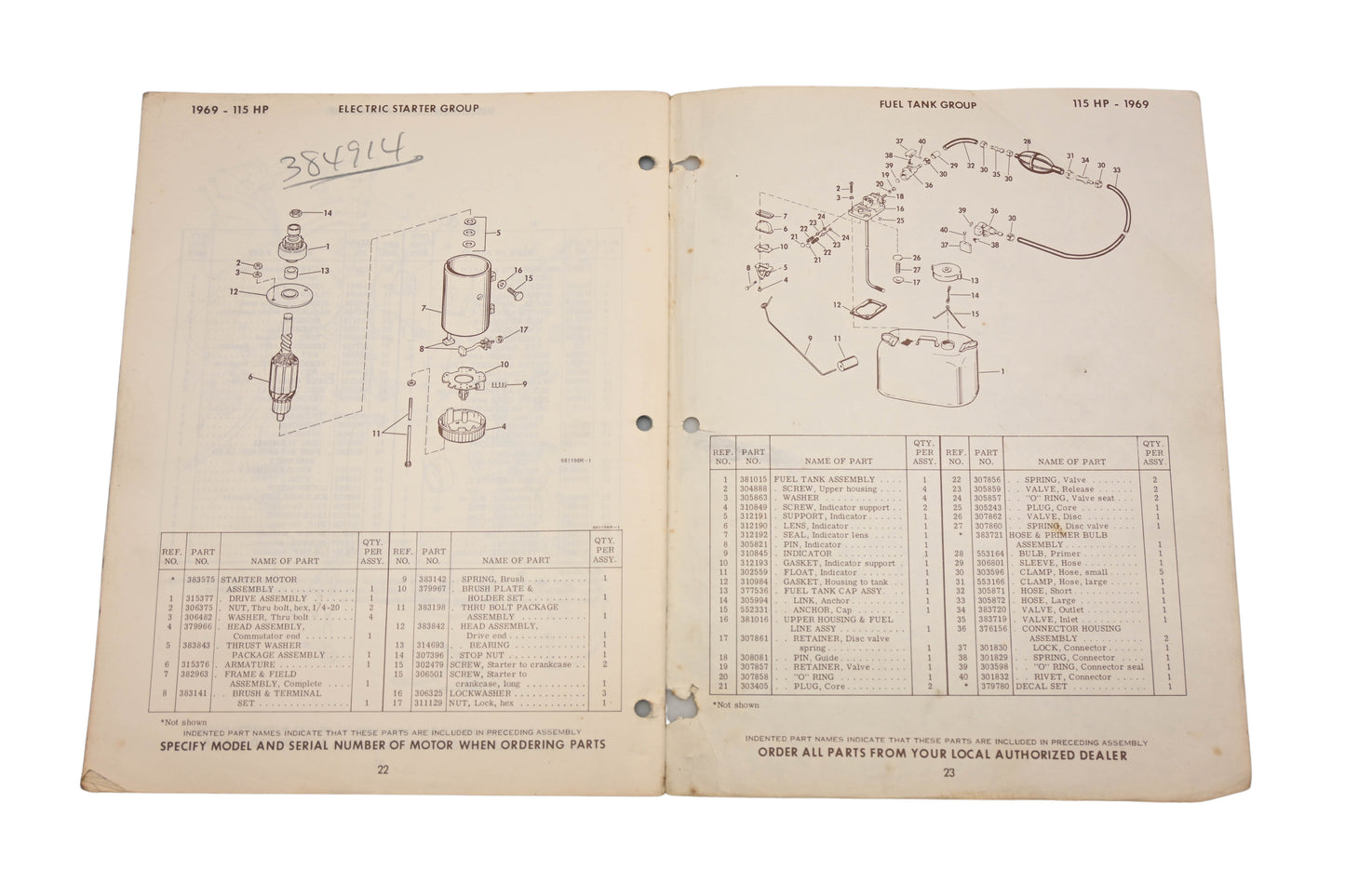 Evinrude 279140 1969 115 Starflite 115983E, 115983S Parts Catalog