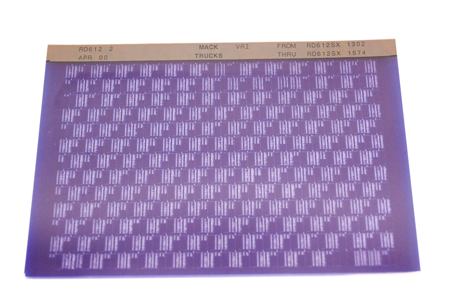 Mack RD612 2 RD612SX1302 - RD612SX1574 VRI Microfiche NOS