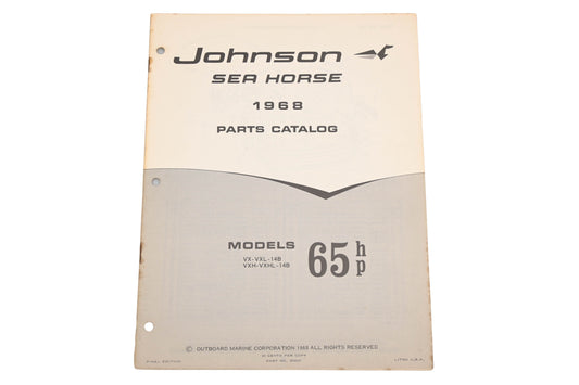 Johnson 383047 1968 Sea Horse 65hp VX-VXL-14B, VXH-VXHL-14B Parts Catalog