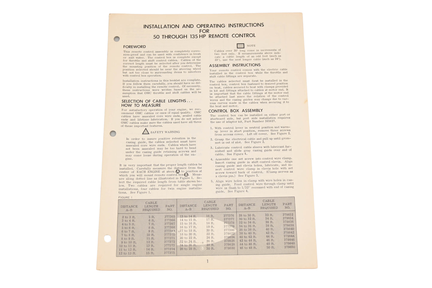 OMC 318318 1972 50-135hp Remote Control Installation Operation Instruction