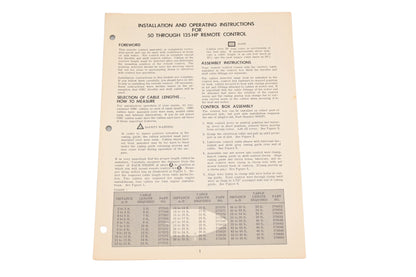 OMC 318318 1972 50-135hp Remote Control Installation Operation Instruction