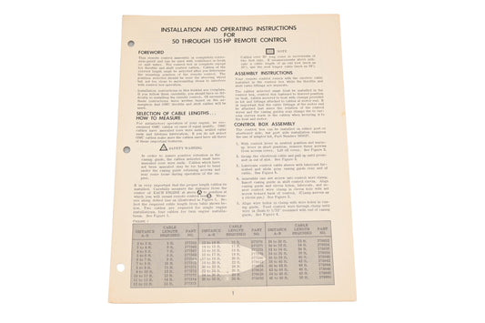 OMC 318318 1972 50-135hp Remote Control Installation Operation Instruction