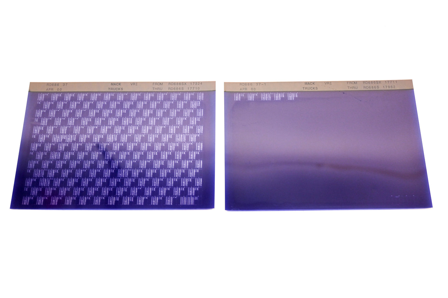 Mack RD686 37, RD686 37-1 RD686SX17324 - RD686SX17962 VRI Microfiche Lot of 2 NOS