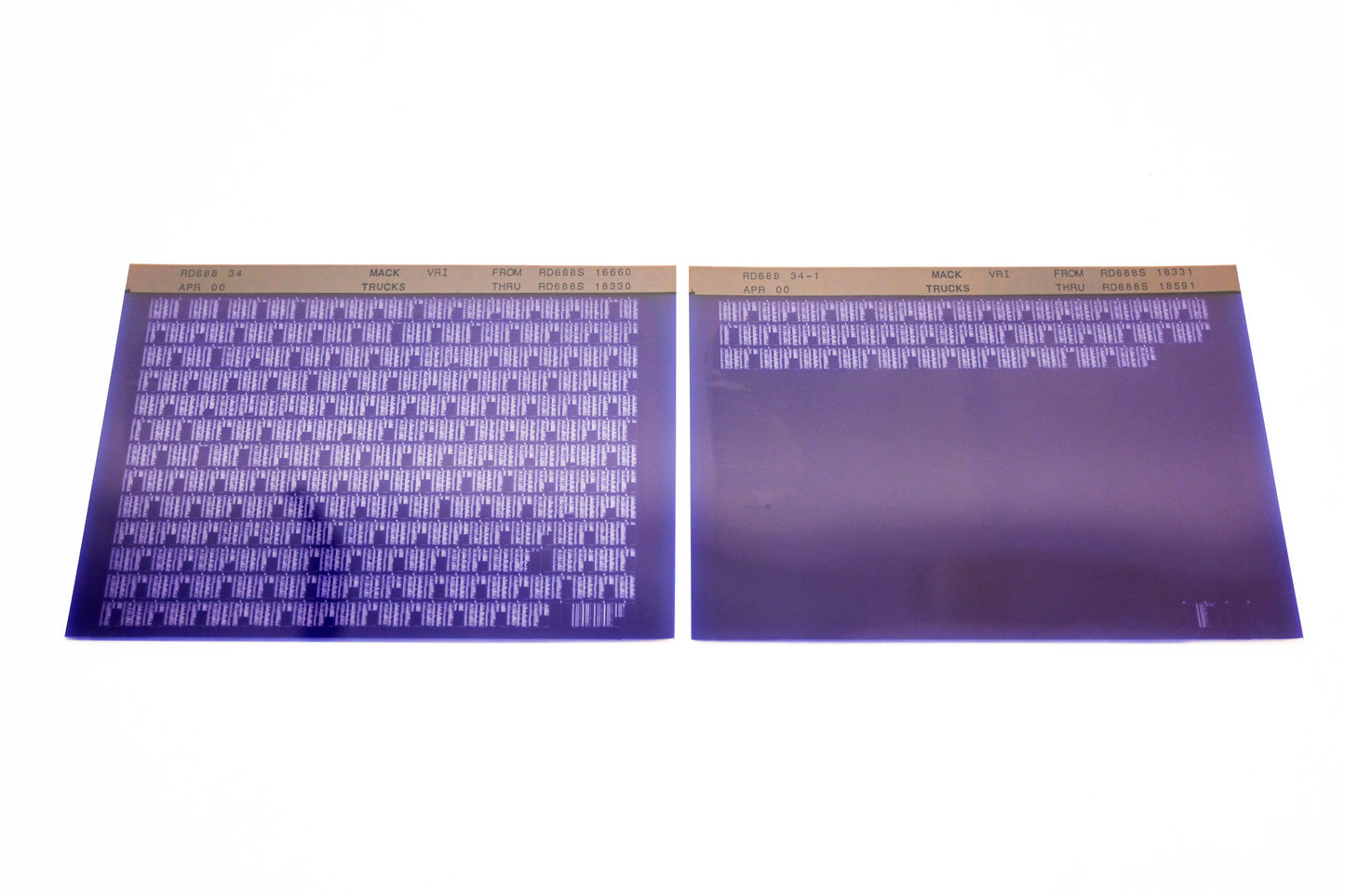 Mack RD688 34, RD688 34-1 RD688S16660 - RD688S18591 VRI Microfiche Lot of 2 NOS