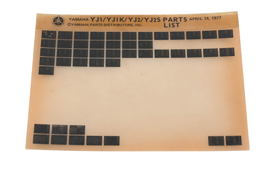 OEM Yamaha AN002-184 YJ1/YJ1K/YJ2/YJ2S Parts List Microfiche Rev: 4/14/1977