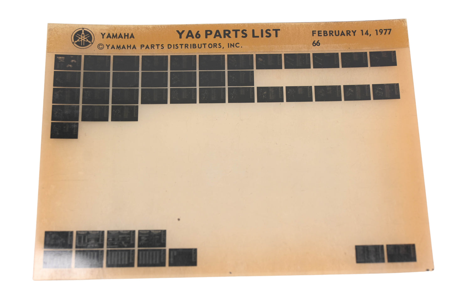 OEM Yamaha AN002-185 YA6 Parts List Microfiche Rev:2/14/1977