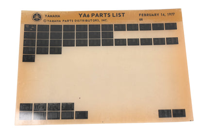OEM Yamaha AN002-185 YA6 Parts List Microfiche Rev:2/14/1977