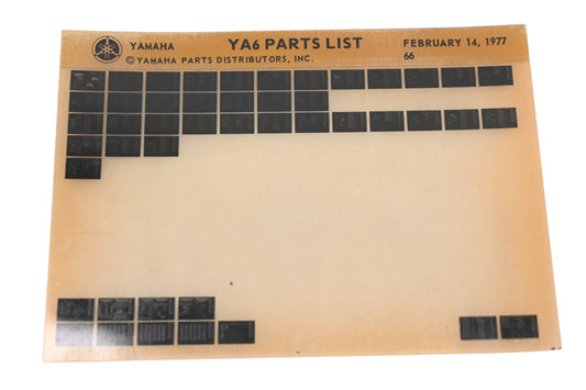 OEM Yamaha AN002-185 YA6 Parts List Microfiche Rev:2/14/1977