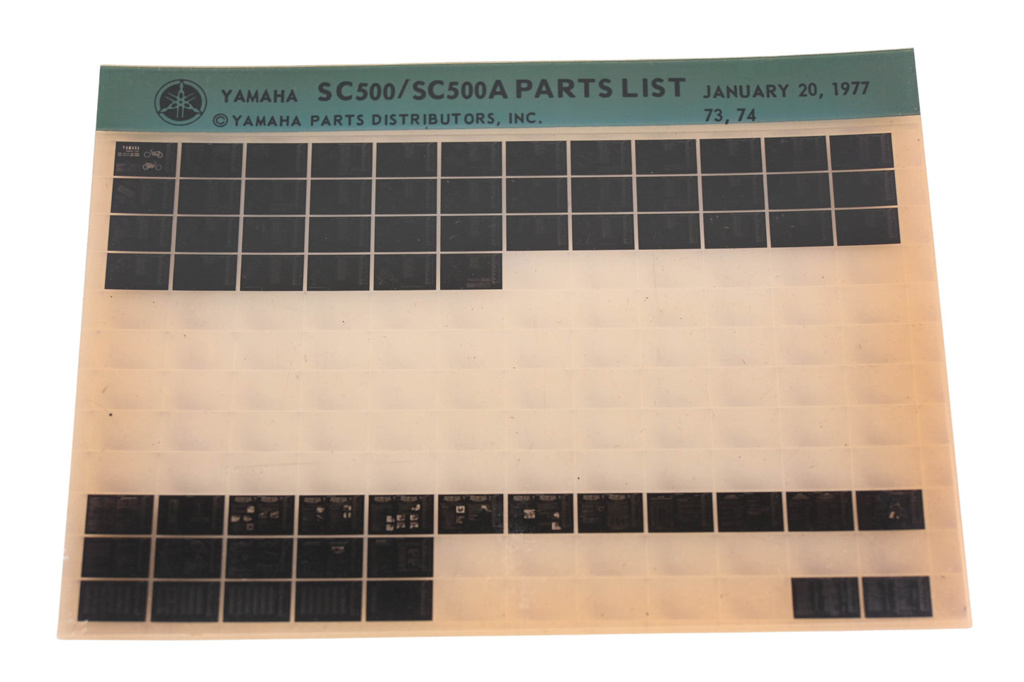 OEM Yamaha AN002-186 SC500/SC500A Parts List Microfiche Rev:1/20/1977